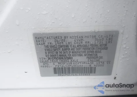 2022 Nissan Kicks Sv Xtronic Cvt из США, поврежденный, VIN 3N1CP5CV6NL525803